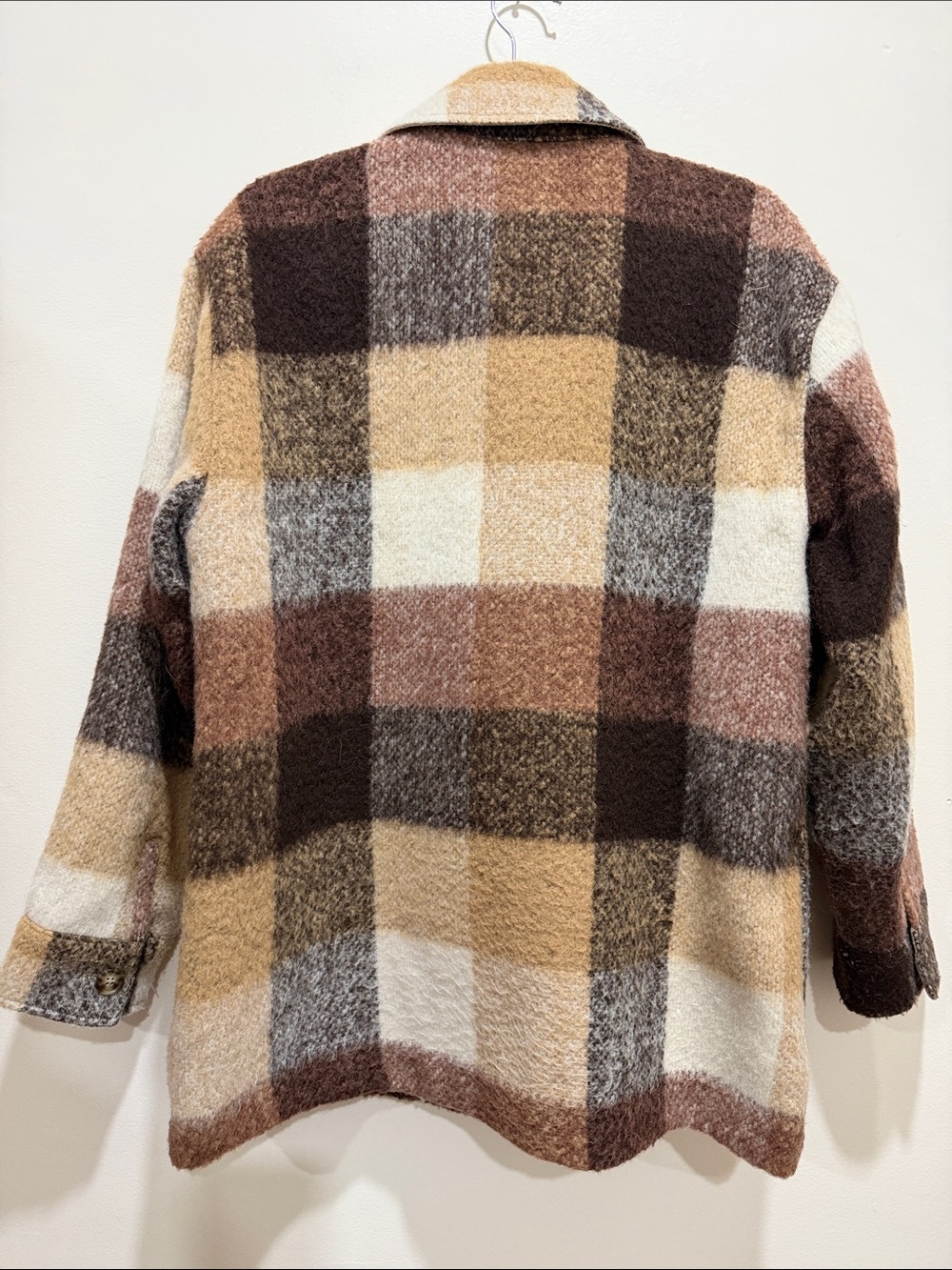 Abercrombie & Fitch Brown and Cream Plaid Wool Blend Shacket - Picture 8 of 10